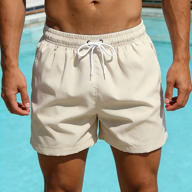 Relaxed Drawstring Quick-Dry Swim Trunks With Mesh Lining And Pockets