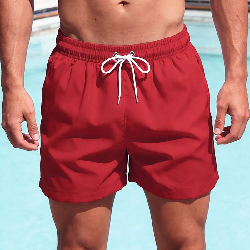 Relaxed Drawstring Quick-Dry Swim Trunks With Mesh Lining And Pockets