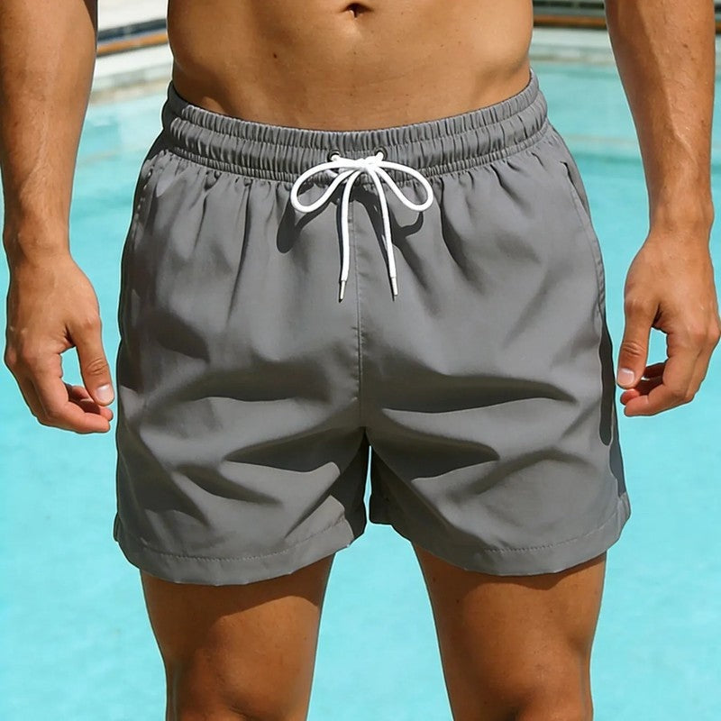 Relaxed Drawstring Quick-Dry Swim Trunks With Mesh Lining And Pockets