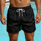 Relaxed Drawstring Quick-Dry Swim Trunks With Mesh Lining And Pockets