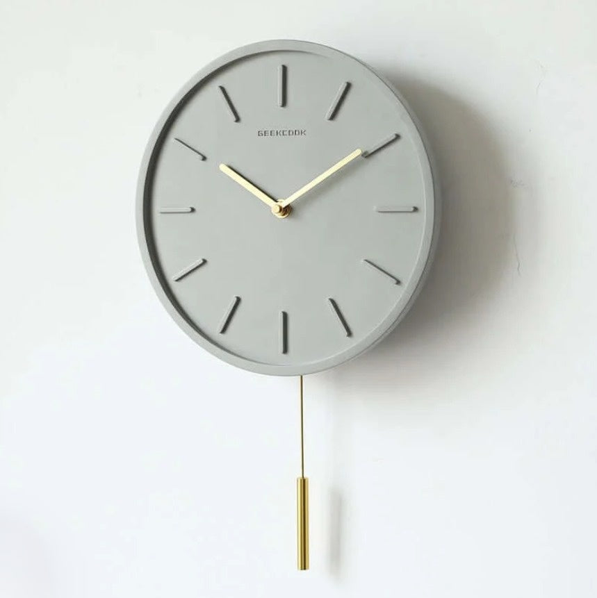 Scandinavian Cement Wall Clock with Metal Pendulum NALANI