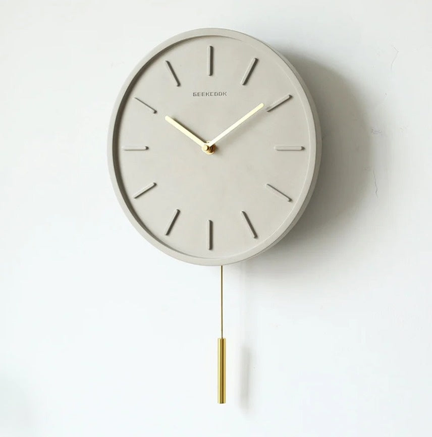 Scandinavian Cement Wall Clock with Metal Pendulum NALANI