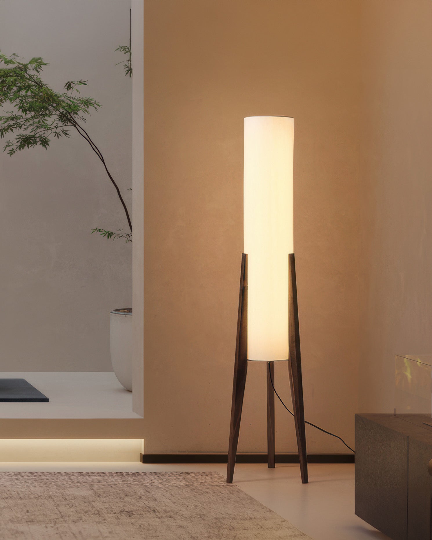 Scandinavian Walnut Floor Lamp – Solid Wood Art Lamp with Dimmable LED NaLani