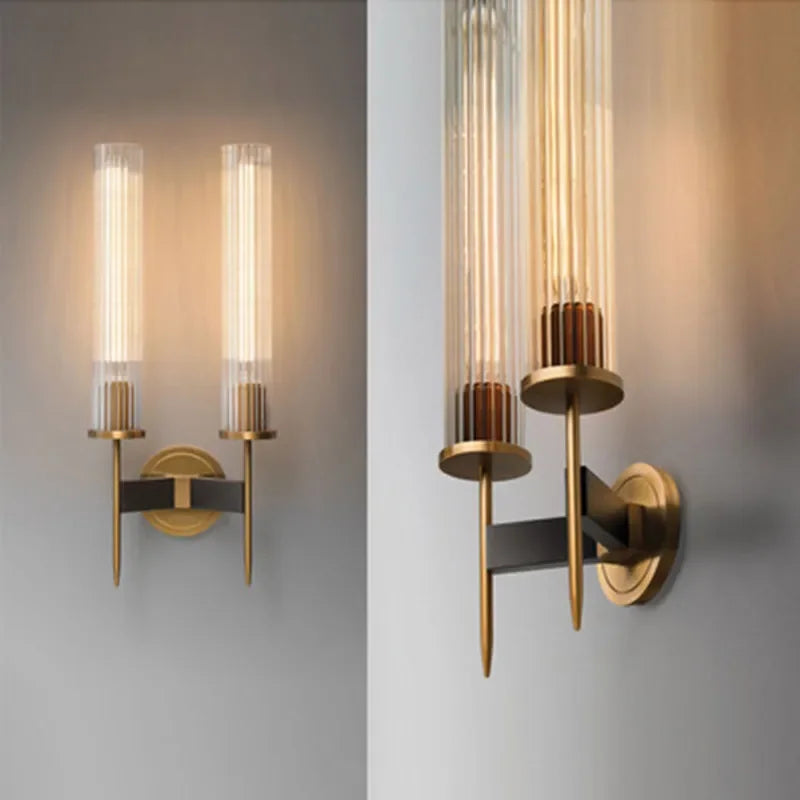 Modern Wall Lamp with Ribbed Glass and Copper Finish NALANI