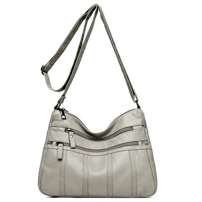 Vegan Leather Crossbody Bag For Everyday Use With Pockets Light Gray NALANI