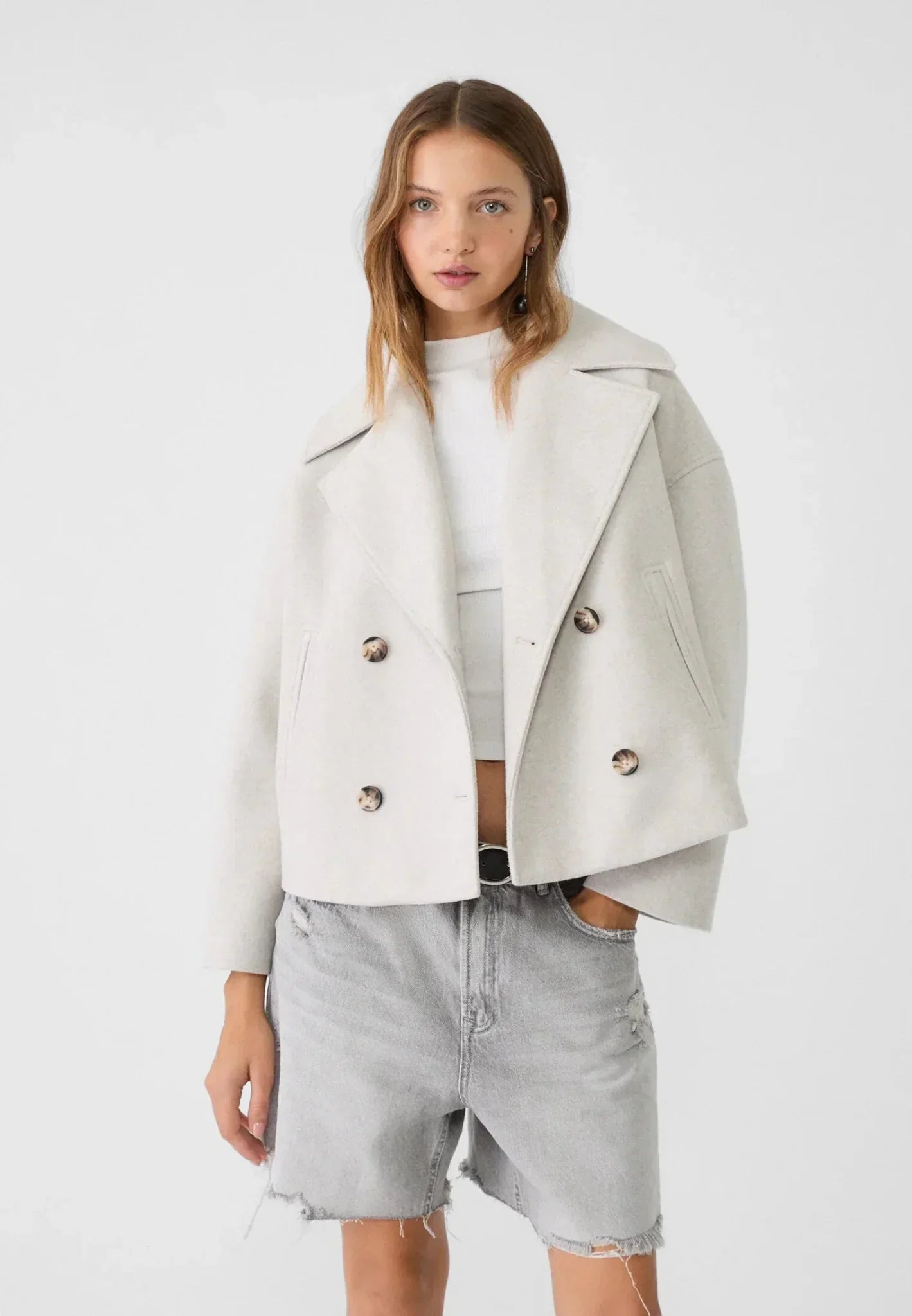 Women’s Double-Breasted Jacket – Wool-Look – Oversized Fit – Cropped Boxy Silhouette