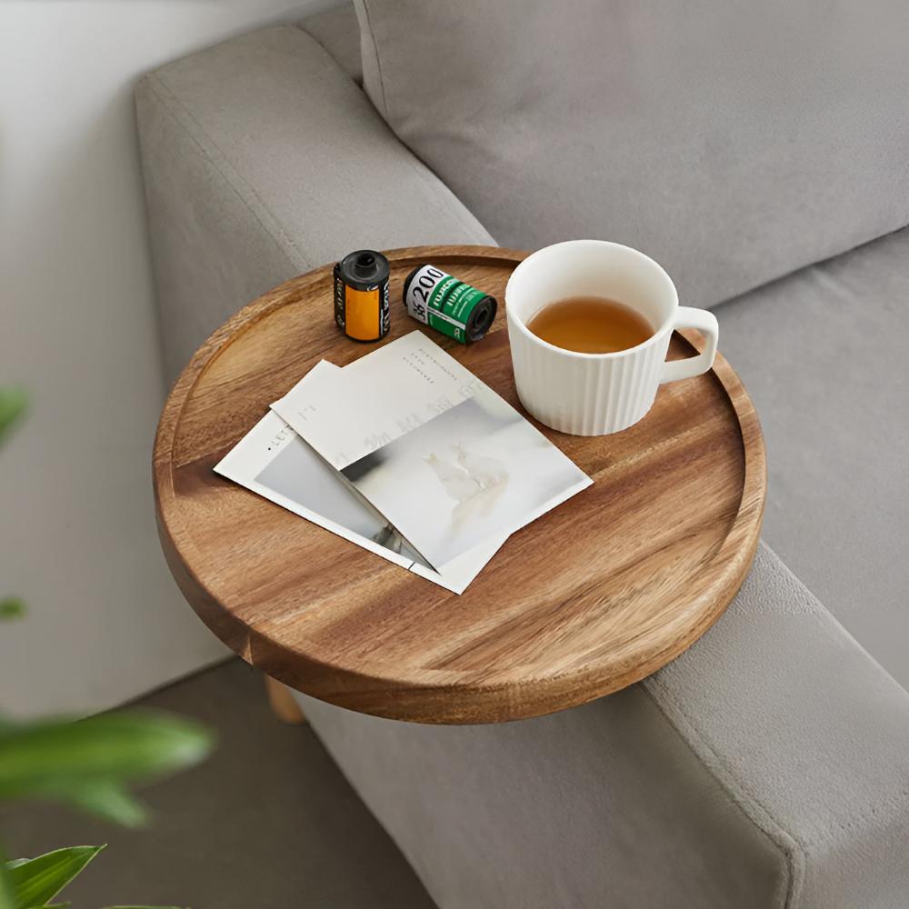 Sofa Armrest Walnut Tray for Drinks Snacks and Books NALANI