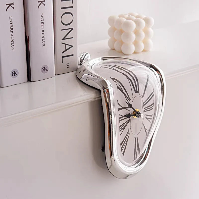 Surreal Melting Wall Clock Art Silver NALANI