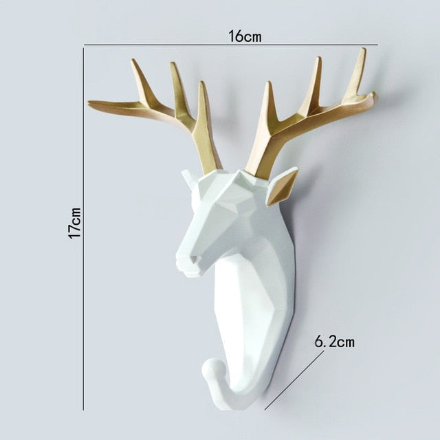 Geometric Wildlife Wall Hook for Unique Home Decor and Gifts White (Deer) NaLani