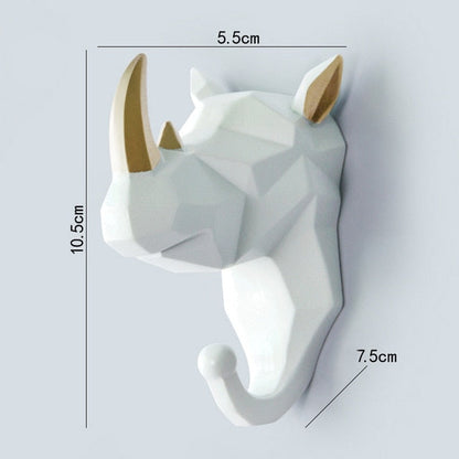 Geometric Wildlife Wall Hook for Unique Home Decor and Gifts White (Rhino) NaLani