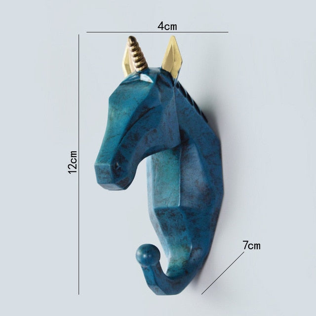 Geometric Wildlife Wall Hook for Unique Home Decor and Gifts Blue (Unicorn) NaLani