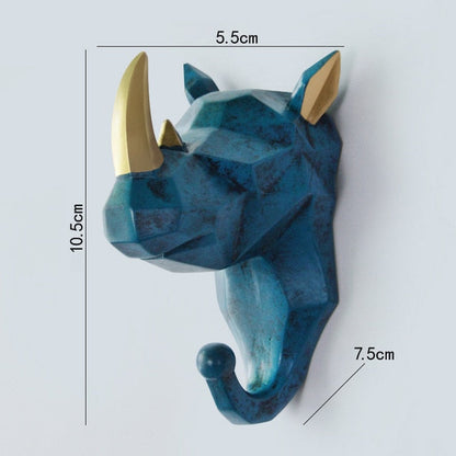 Geometric Wildlife Wall Hook for Unique Home Decor and Gifts Blue (Rhino) NaLani
