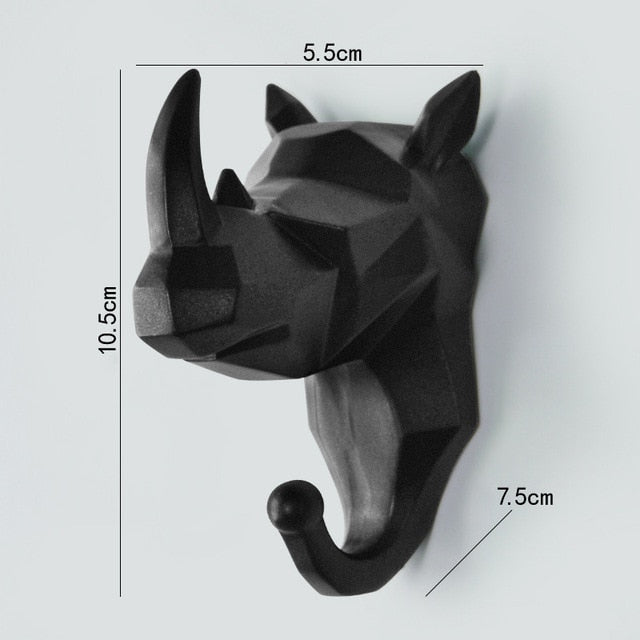 Geometric Wildlife Wall Hook for Unique Home Decor and Gifts Black (Rhino) NaLani