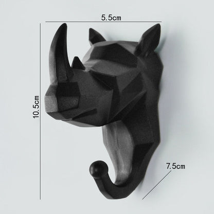 Geometric Wildlife Wall Hook for Unique Home Decor and Gifts Black (Rhino) NaLani