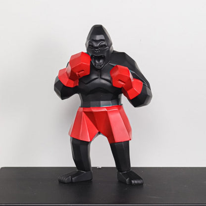 Geometric Gorilla Boxer Sculpture Unique Home Decor Accent Piece Red shorts NaLani