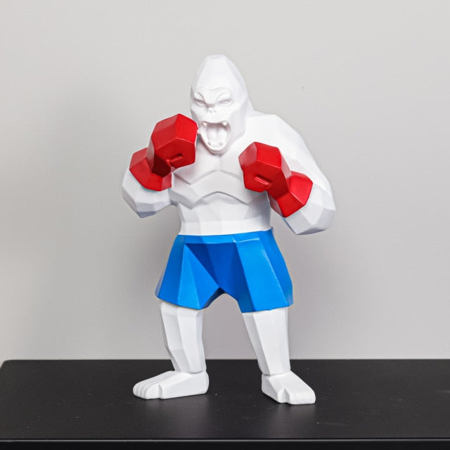 Geometric Gorilla Boxer Sculpture Unique Home Decor Accent Piece Blue shorts NaLani