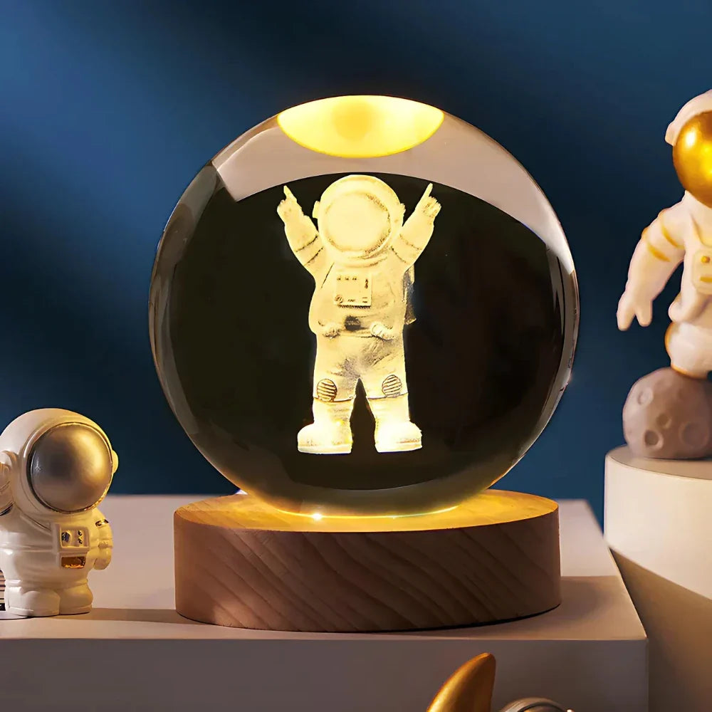 Velvòi | Luminous Crystal Ball Night Light with 3D Engraved Space Images Astronaut NALANI