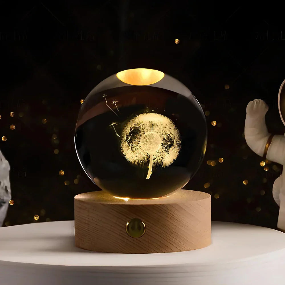 Velvòi | Luminous Crystal Ball Night Light with 3D Engraved Space Images Dandelion NALANI