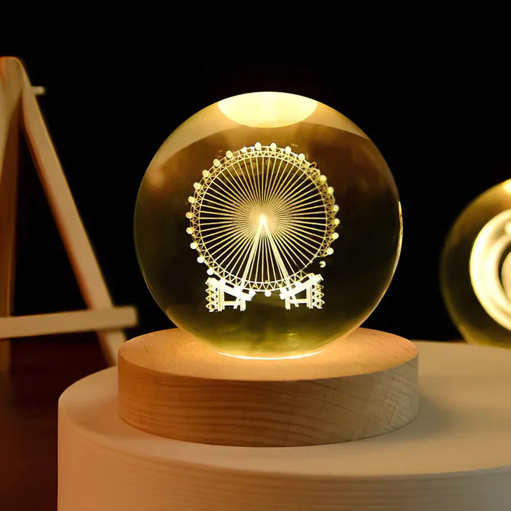 Velvòi | Luminous Crystal Ball Night Light with 3D Engraved Space Images Ferris Wheel NALANI