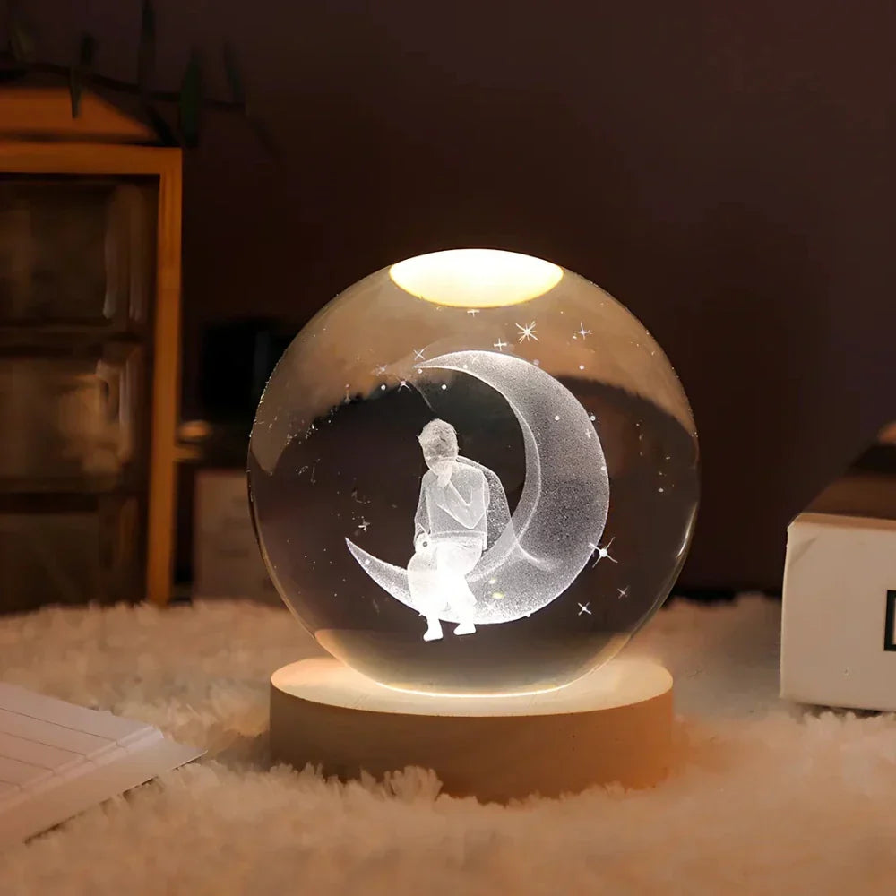 Velvòi | Luminous Crystal Ball Night Light with 3D Engraved Space Images Man in the Moon NALANI