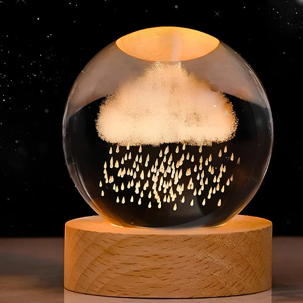 Velvòi | Luminous Crystal Ball Night Light with 3D Engraved Space Images Rain Cloud NALANI