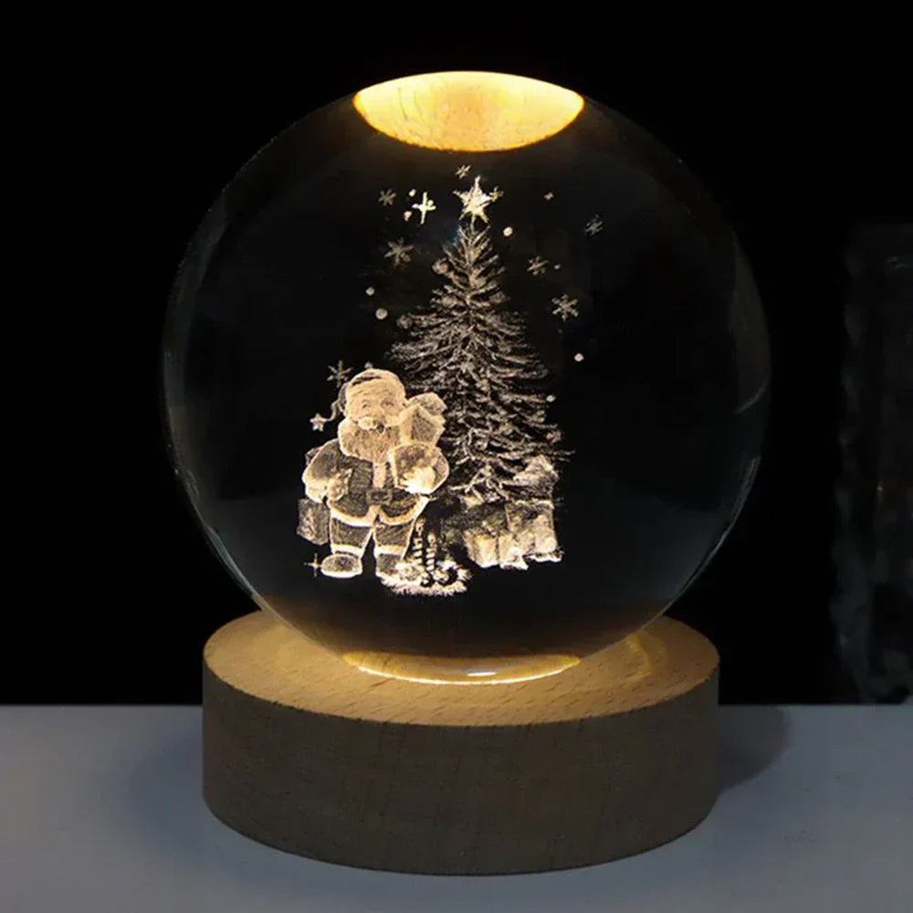 Velvòi | Luminous Crystal Ball Night Light with 3D Engraved Space Images Santa Claus NALANI