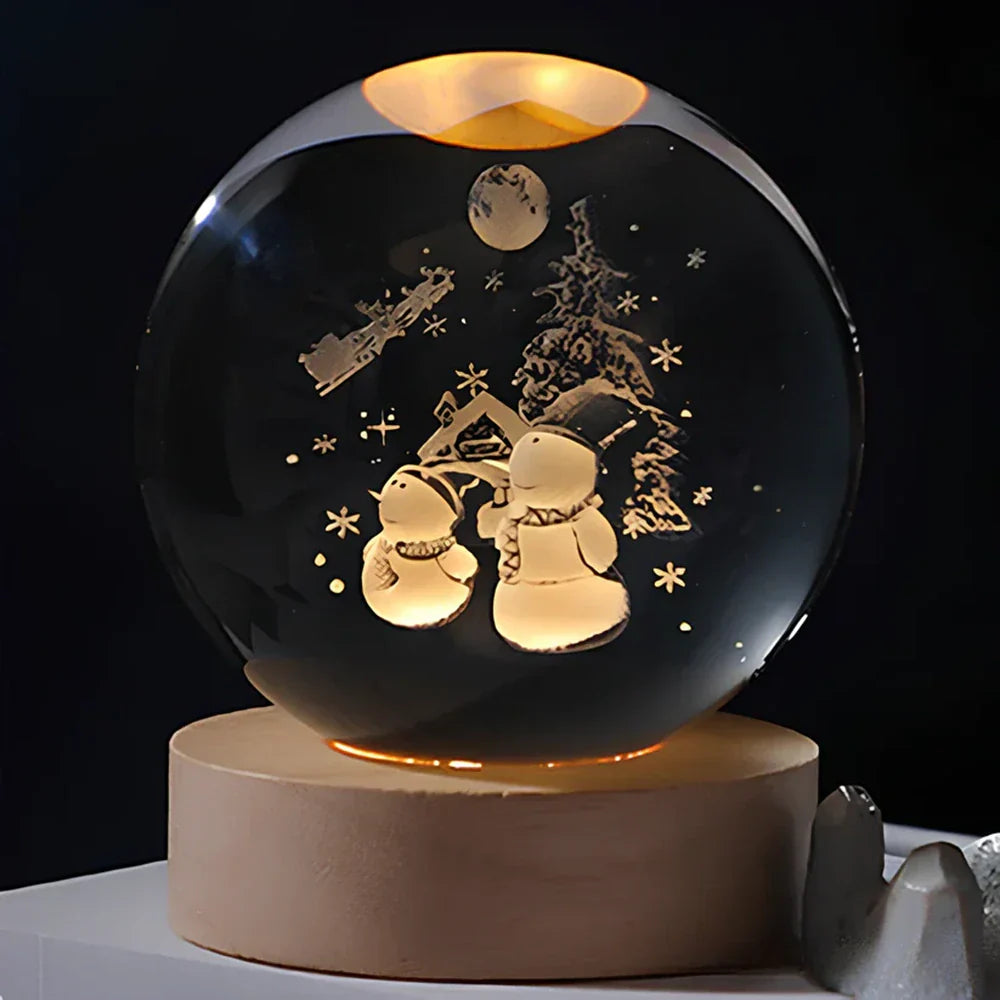 Velvòi | Luminous Crystal Ball Night Light with 3D Engraved Space Images Snowmen NALANI