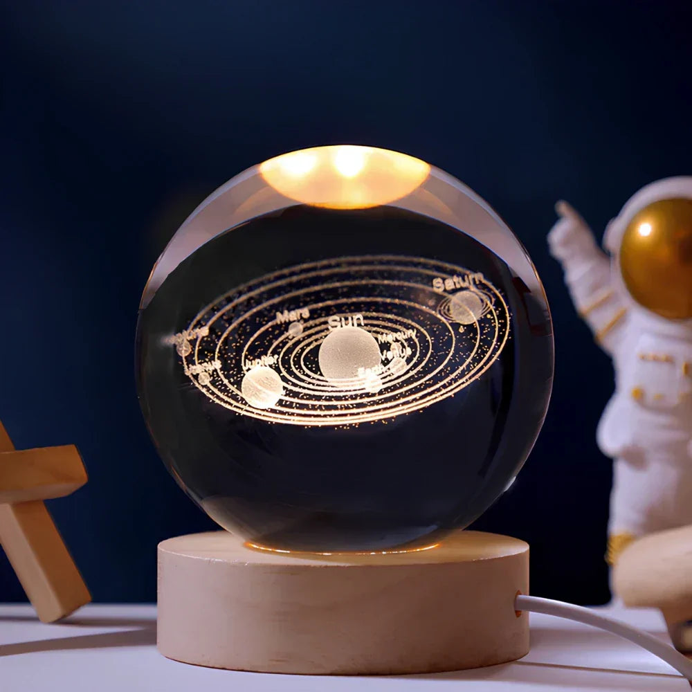 Velvòi | Luminous Crystal Ball Night Light with 3D Engraved Space Images Solar System NALANI