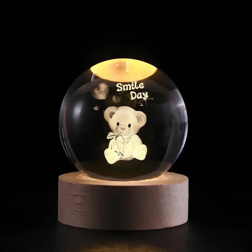 Velvòi | Luminous Crystal Ball Night Light with 3D Engraved Space Images Teddy Bear NALANI