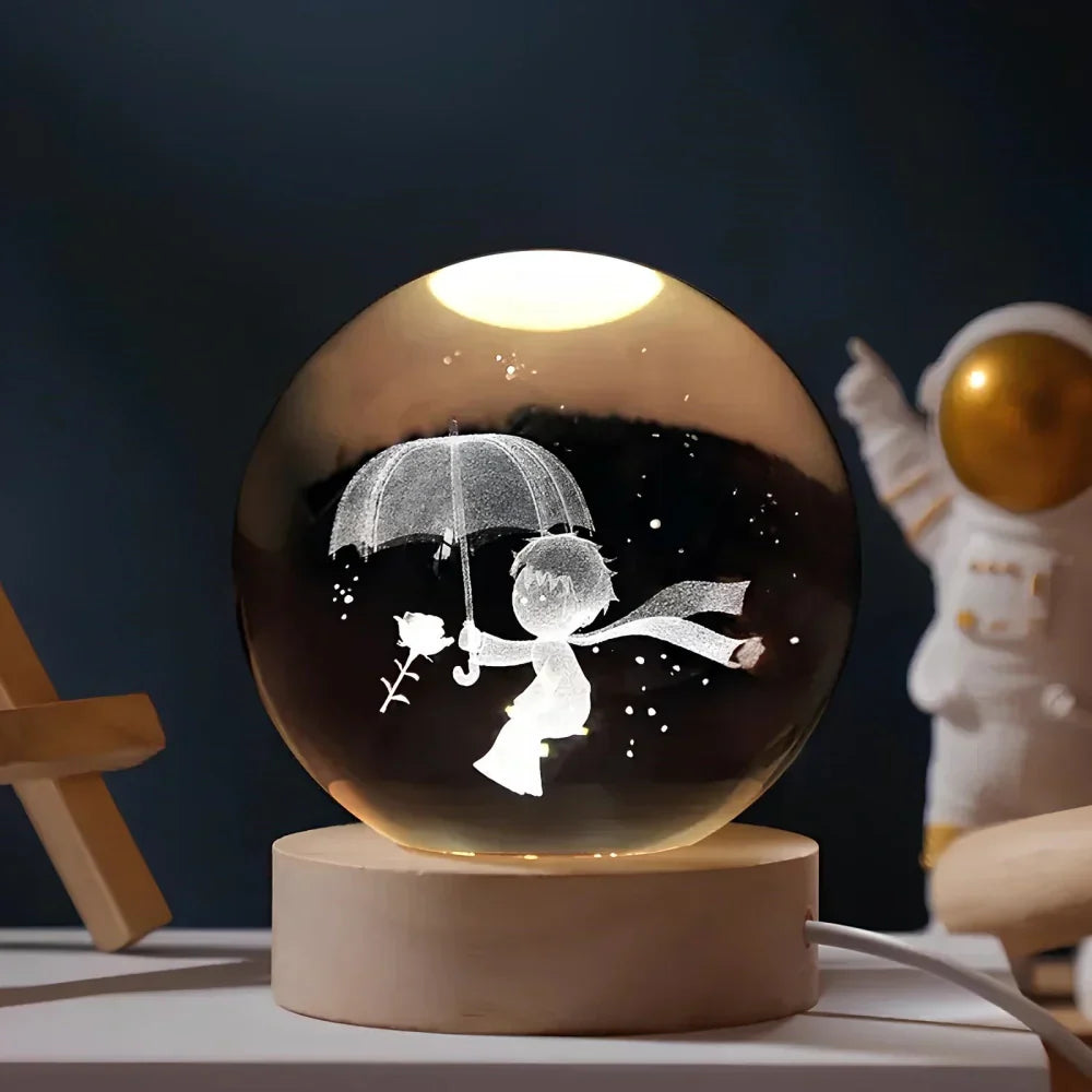 Velvòi | Luminous Crystal Ball Night Light with 3D Engraved Space Images Umbrella NALANI