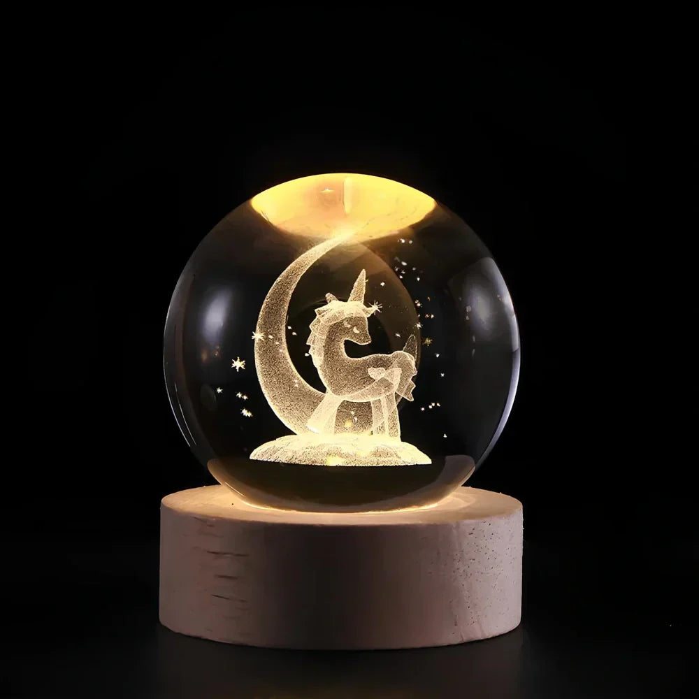 Velvòi | Luminous Crystal Ball Night Light with 3D Engraved Space Images Unicorn NALANI