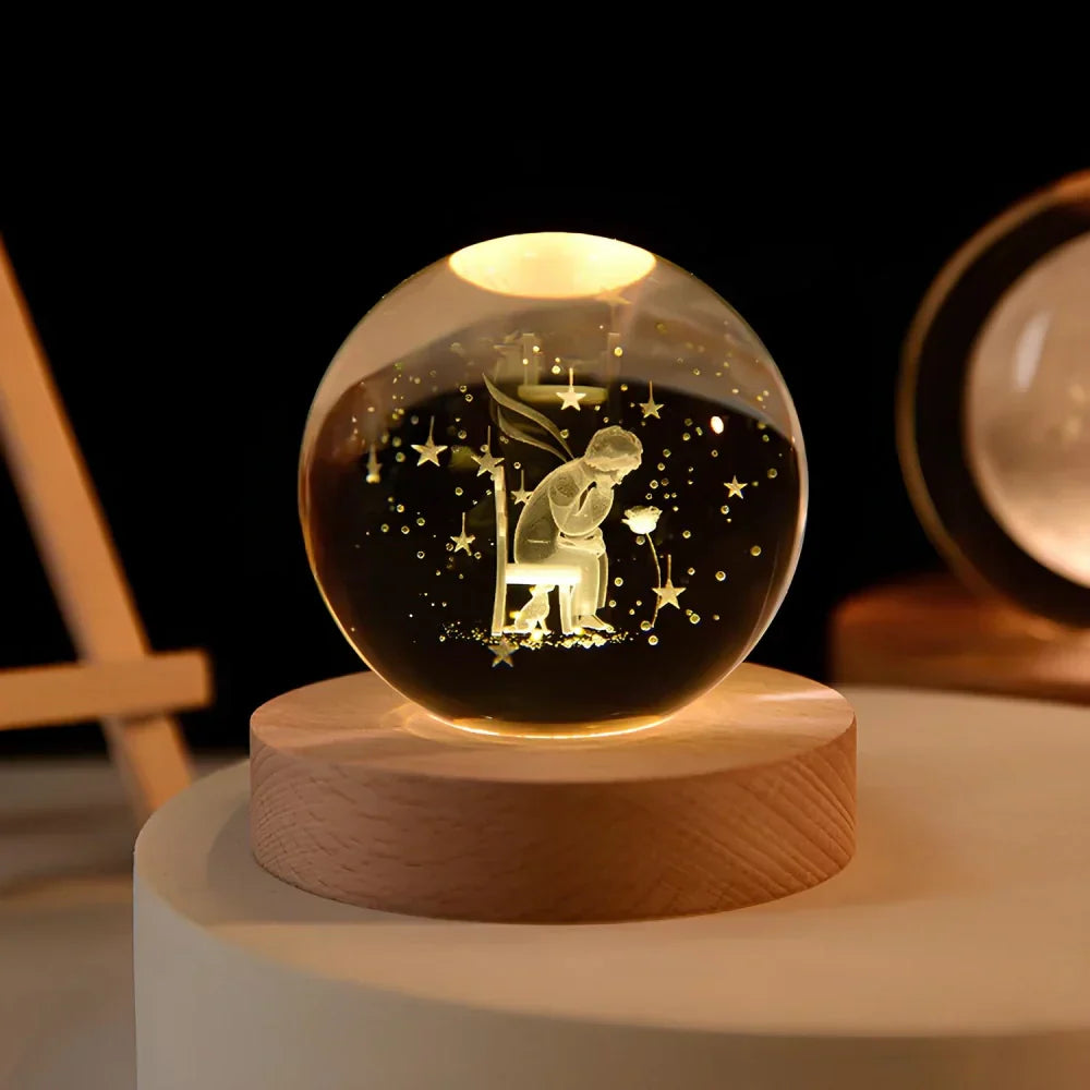 Velvòi | Luminous Crystal Ball Night Light with 3D Engraved Space Images Unwinding NALANI