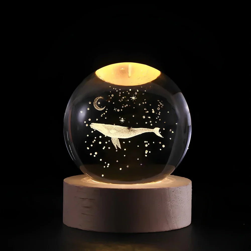 Velvòi | Luminous Crystal Ball Night Light with 3D Engraved Space Images Whale NALANI