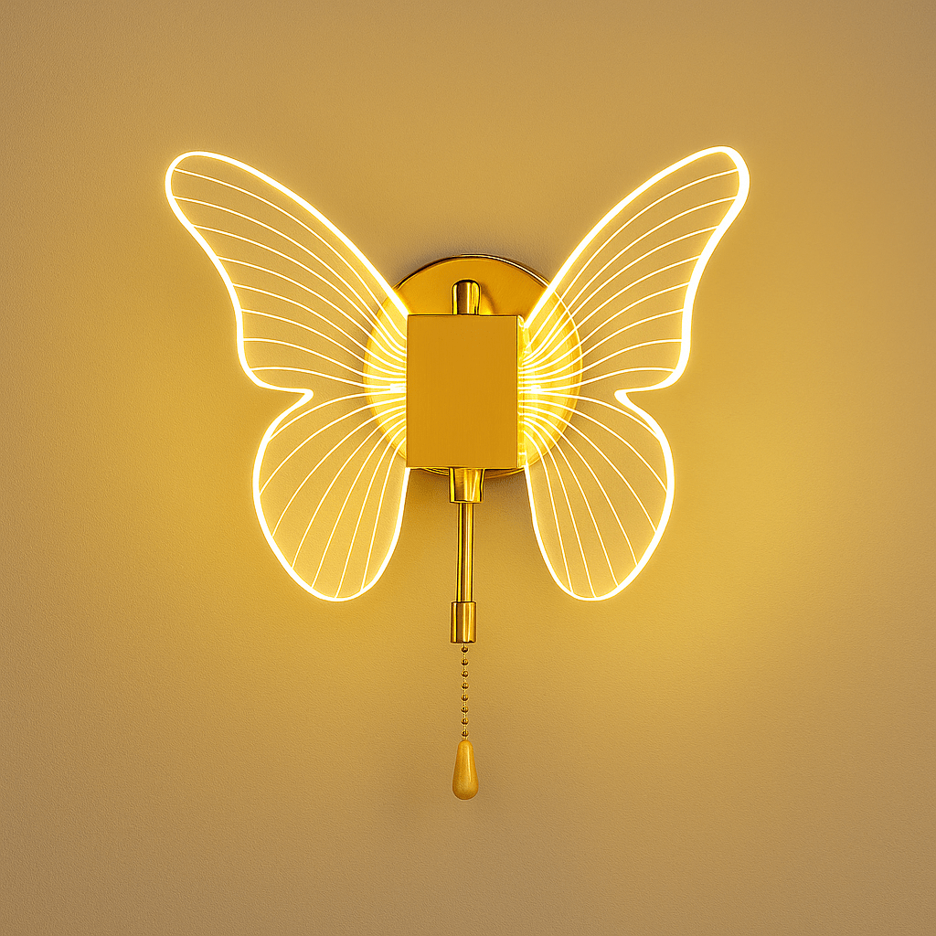 Golden LED Butterfly Pendant Light Nordic Ceiling Lamp Gold With Switch Tricolor Light NALANI
