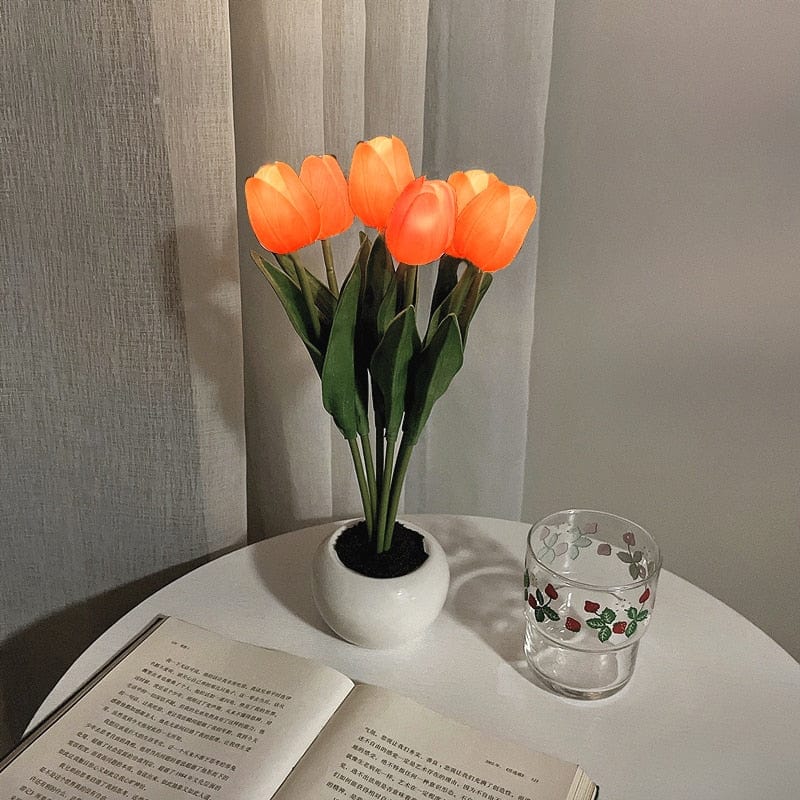 Floral Tulip Night Light LED Rechargeable Table Lamp 6 Orange NALANI