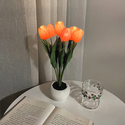 Floral Tulip Night Light LED Rechargeable Table Lamp 6 Orange NALANI