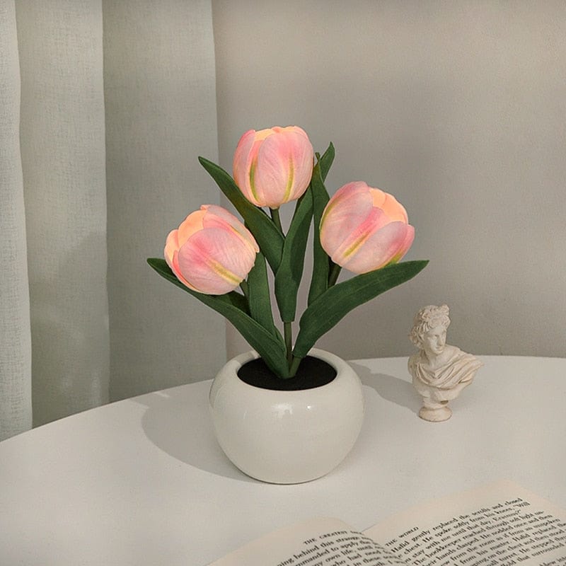 Floral Tulip Night Light LED Rechargeable Table Lamp 3 Pink NALANI