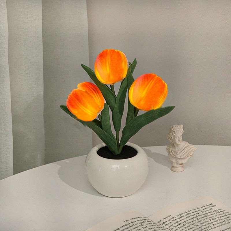 Floral Tulip Night Light LED Rechargeable Table Lamp 3 Orange NALANI