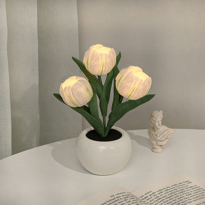 Floral Tulip Night Light LED Rechargeable Table Lamp 3 White NALANI