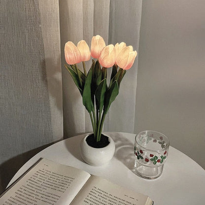 Floral Tulip Night Light LED Rechargeable Table Lamp 6 Pink NALANI