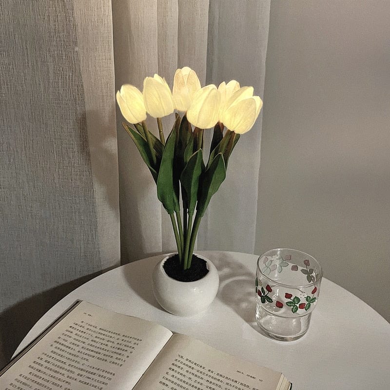 Floral Tulip Night Light LED Rechargeable Table Lamp 6 White NALANI