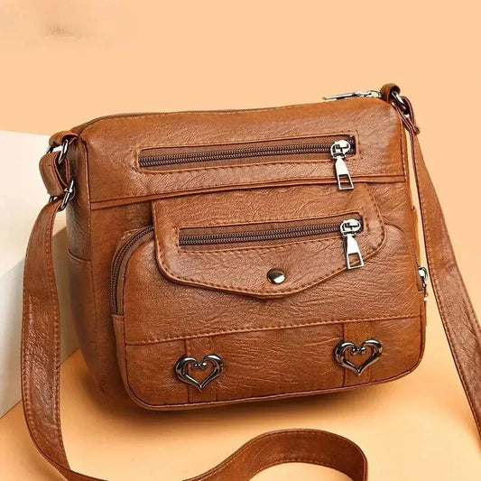 Vintage Women's Shoulder Bag Soft Vegan Leather Crossbody Brown NALANI