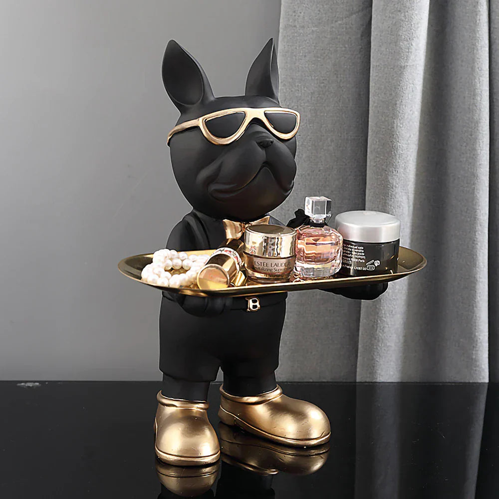 VivArt | At Your Service Bulldog Sculpture And Tray Home Decor Black NALANI