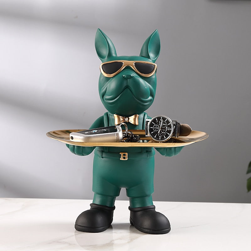 VivArt | At Your Service Bulldog Sculpture And Tray Home Decor Green NALANI