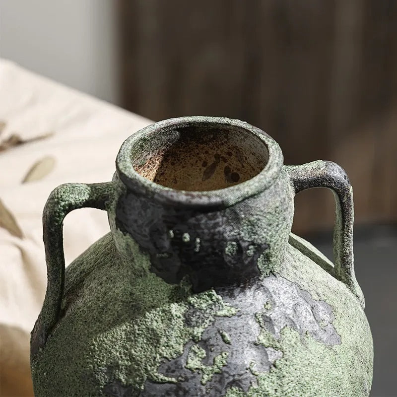 Rustic Green Ceramic Vase for Romantic Home Decoration B NaLani