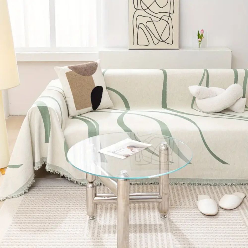 Wave Lines Chenille Sofa Covers for Stylish Home Protection Green NALANI