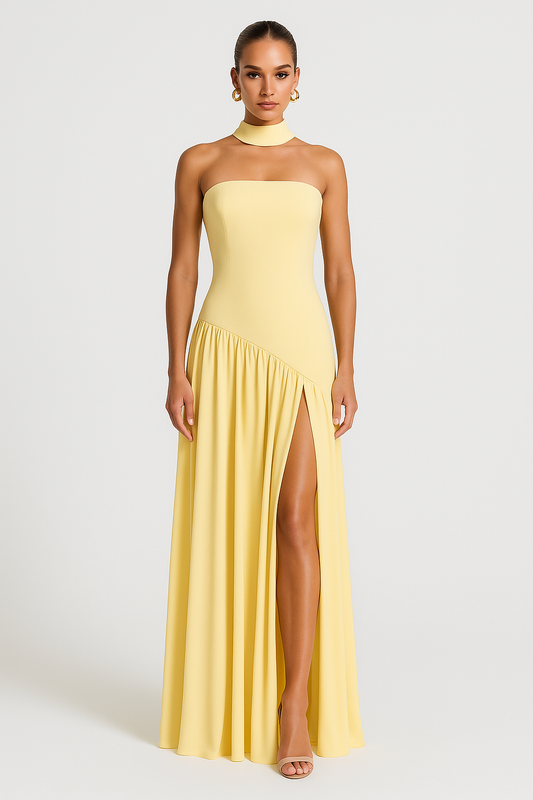 Elegant Strapless Dress With High Slit For Women Evening