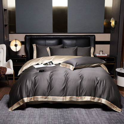 Embroidered Satin Cotton Bedding Set 4 Piece Comfortable NALANI